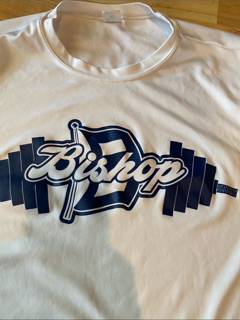 White Graphic Performance long sleeve Tee with Navy Logo